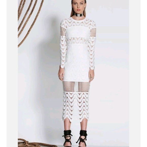 REVOLVE PREMONITION STATE OF GRACE DRESS WHITE MIDI LACE LONG SLEEVE SIZ… - Picture 1 of 12